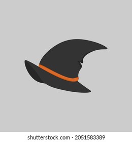 Vector illustration of witch hat on grey background. Witch hat isolated. Halloween