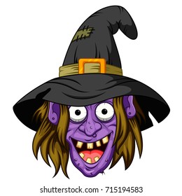 vector illustration of witch head cartoon