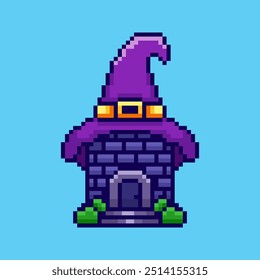Vector Illustration of witch house with Pixel Art Design, perfect for game assets themed designs