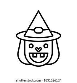 Vector illustration of a witch with line drawing. Halloweeen celebration icon.