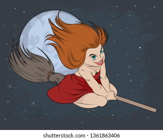 Vector illustration of a witch on a broom