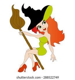 Vector illustration of a witch on a broomstick