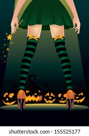 Vector illustration of a witch on stage strip club
