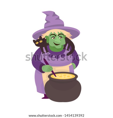 Vector illustration of witch and pot sign. Collection of witch and fairytale vector icon for stock.