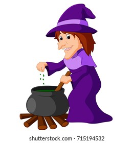 vector illustration of Witch preparing a potion