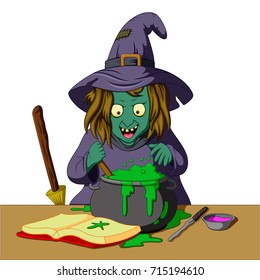 vector illustration of Witch preparing a potion