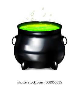 Vector illustration witches cauldron with potion. Isolated on white background. Attributes Halloween. EPS 10