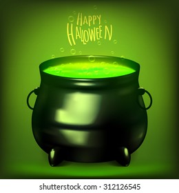 Vector illustration witches cauldron. Potion and magic. Acidic color potions. EPS 10