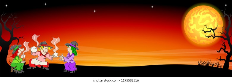 vector illustration of witches celebrate a halloween party with magic potion