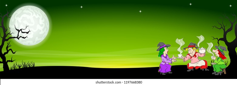 vector illustration of witches celebrate a halloween party with magic potion