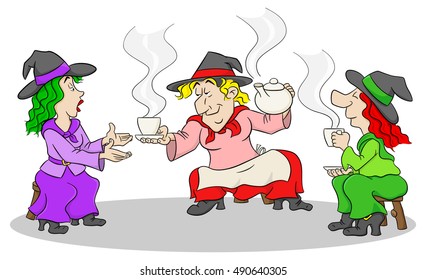 vector illustration of witches celebrate a halloween party with magic potion