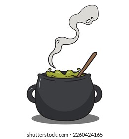 Vector illustration of a witch's cauldron boiling a disgusting green potion.