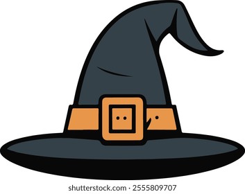 Vector Illustration of a Witch's Hat with Orange Buckle