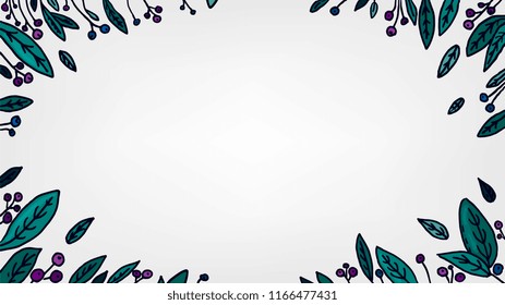 Vector Illustration witha Berries and Leaf Frame Sketch Style