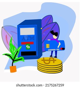 vector illustration of withdrawing money at atm