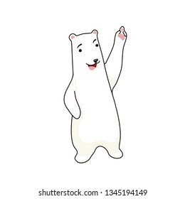 Vector Illustration. Without Background. Cute Polar Bear. Cheerful Character. EPS. Bear Points Up. With Contour.