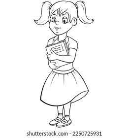 vector illustration without color and without background to print and paint of a high school student ready to start their studies.