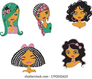 ilustración vectorial sin conjunto de caras de belleza de referencia