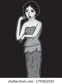 vector illustration without reference woman in black background