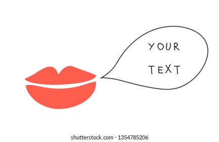Vector Illustration Witn Lips And Speech Buble. Hand Drawn Image. Cartoon Character.. 
