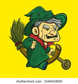 Vector illustration of a wizard flying using a broom stick
very suitable for halloween graphic party stickers, and other merchandise