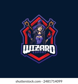 Vector Illustration Of Wizard Mascot Esport Logo Design For Gaming Club