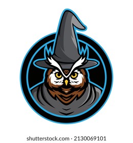 Vector illustration wizard owl mascot esport logo