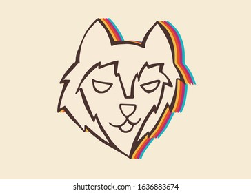 Vector Illustration of Wolf Animal with Vintage Rainbow Style. This Is Good For Poster, Background and Shirt Design.