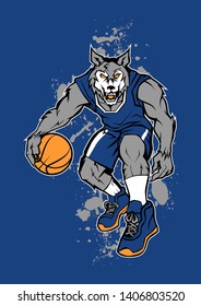 the vector illustration of wolf basketball mascot 