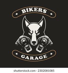 Vector illustration with Wolf Biker. Design of motorcycle path with rider. vector logo mascot illustration