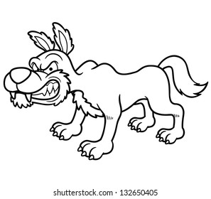 Vector illustration of Wolf cartoon - Coloring book