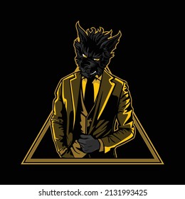 Vector illustration of a wolf character in a suit