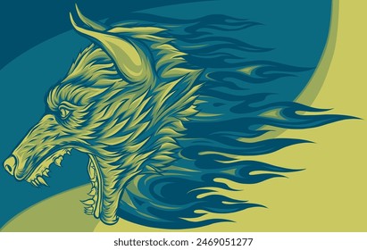 vector illustration of wolf with flames design