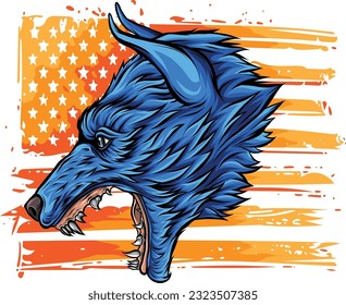 ilustración vectorial de la cabeza de lobo con bandera estadounidense