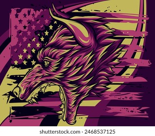 Vektorillustration von Wolfskopf mit amerikanischer Fahne