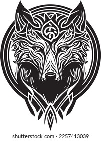 Vector illustration wolf head and ornament