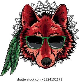 ilustración vectorial de la cabeza de lobo con gafas de sol