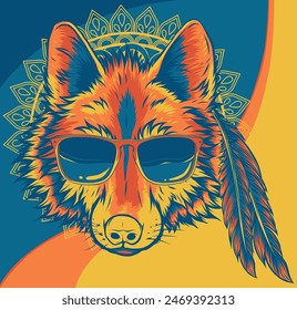 vector illustration of wolf head with sunglasses