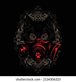 Vector illustration of a wolf head using a gas mask