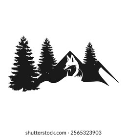 Vector illustration of wolf howling at  forest.