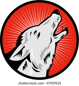 vector illustration of a wolf howling side view