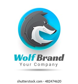 Vector illustration of a wolf logo. Creative colorful abstract design. Template for your business company.