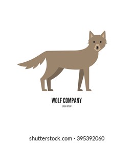 Vector illustration of a wolf made in modern flat style. Graphical animal collection. Logo or label for your company isolated on background.