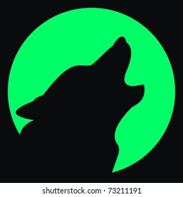 Vector illustration -  Wolf and moon. Silhouette. Avatar