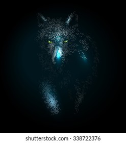 Vector illustration of a wolf on a dark background