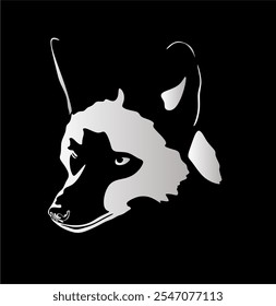 Vector illustration of wolf. Silhouette in backlight. Handmade without artificial intelligence