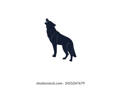 Vector illustration of wolf silhouette black white background.