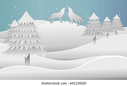 vector illustration with wolf in the snow forest