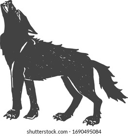 Vektorillustration-Illustration eines wilden Wolfstiers. Einfache Silhouette-Schablone-Stilmarken-Gravierstil.