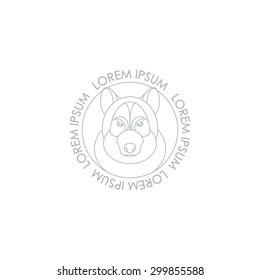 Vector illustration of a wolf's head in a circle on a white background.